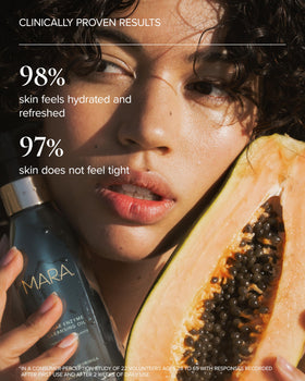 MARA close-up label showing ingredient callouts and clean-formula benefits