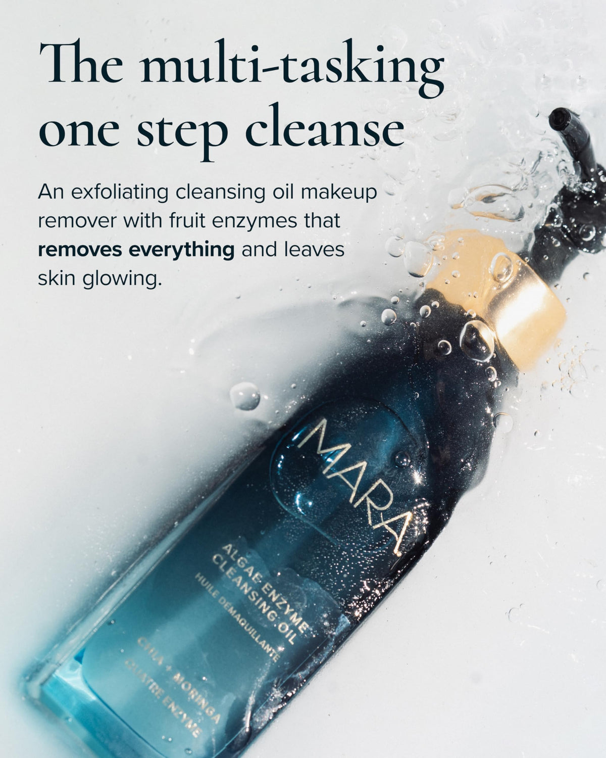MARA pump dispensing cleansing oil demonstrating convenient, mess-free application