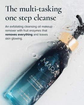 MARA pump dispensing cleansing oil demonstrating convenient, mess-free application