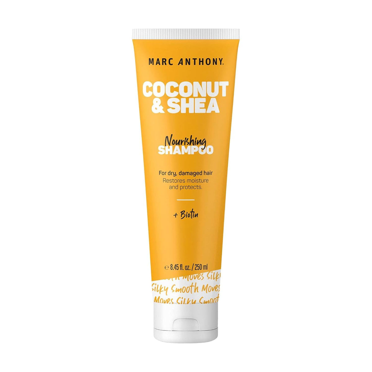 Marc Anthony bottle front view showing coconut and shea branding and benefits