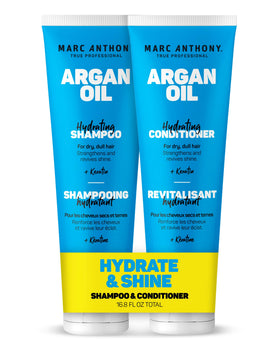Marc Anthony front packaging displaying shampoo and conditioner for visible hydration