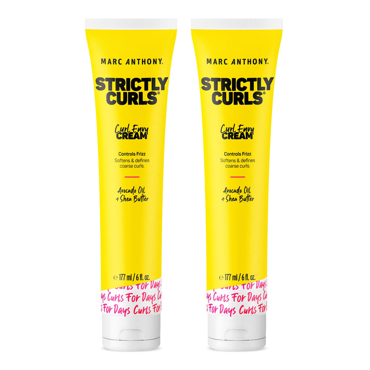 Marc Anthony front packaging showing two tubes and product benefit of curl definition