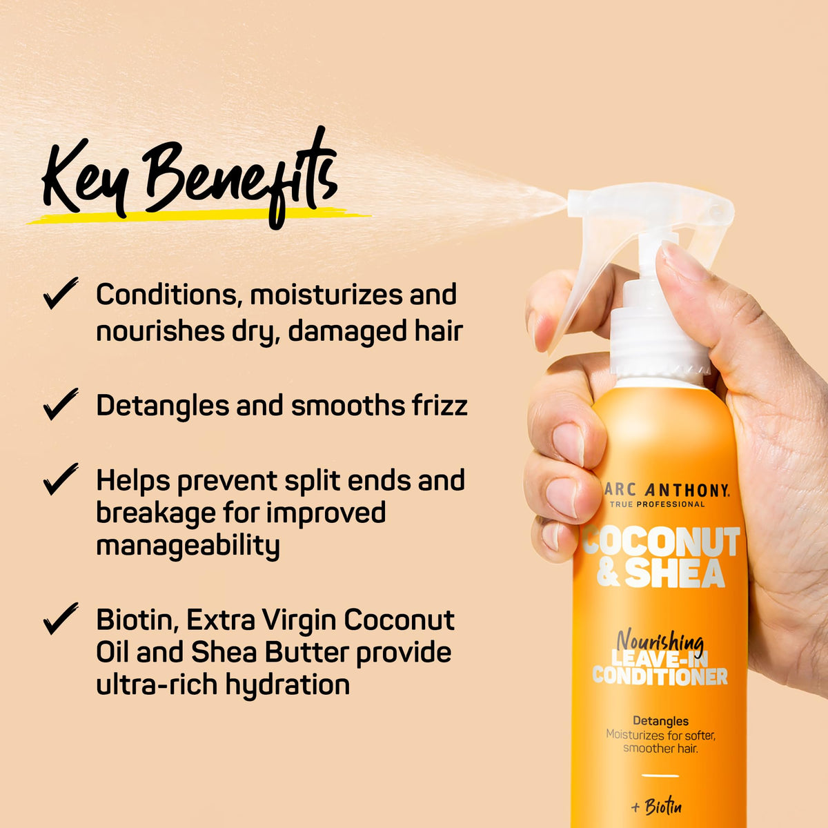 Marc Anthony close-up of coconut and shea butter ingredients highlighting nourishing benefits
