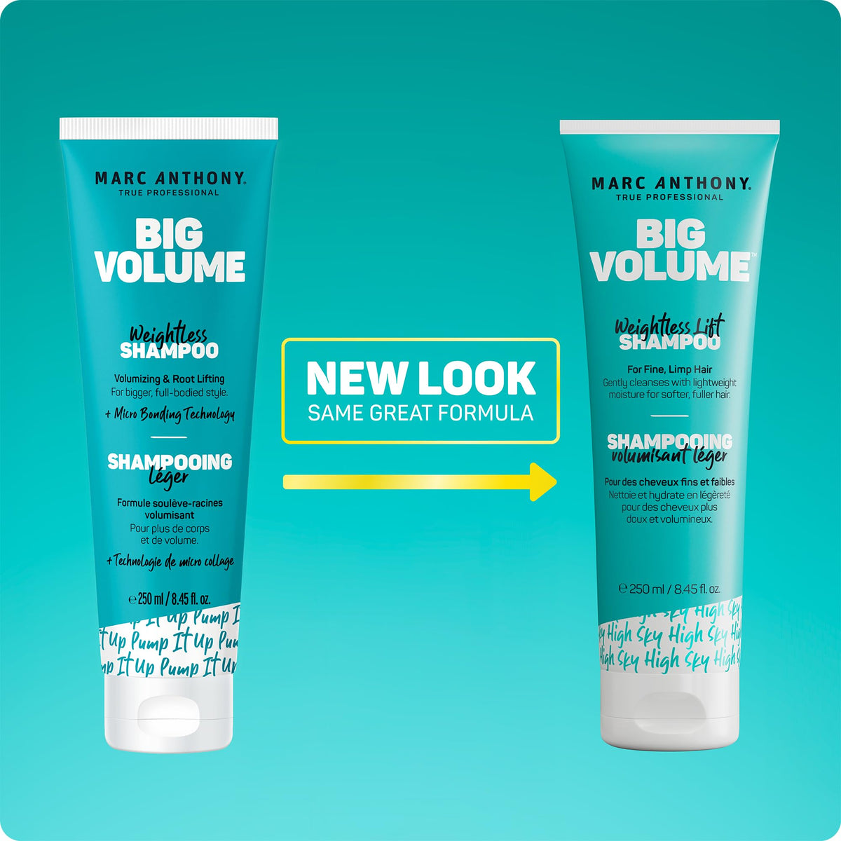 Marc Anthony duo styled on a bathroom counter suggesting salon-style volume at home