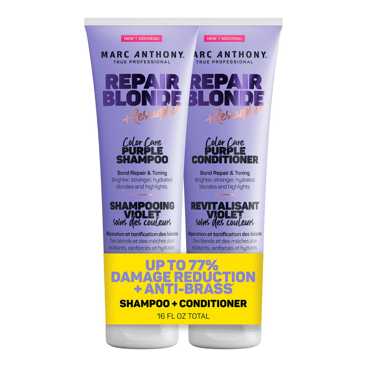 Marc Anthony front packaging showing shampoo and conditioner for tone and repair