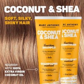 Marc Anthony shampoo being applied in shower to remove buildup and refresh hair