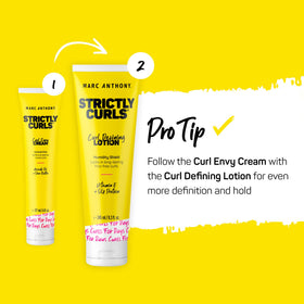 Marc Anthony product applied to wet curly hair demonstrating definition and frizz control