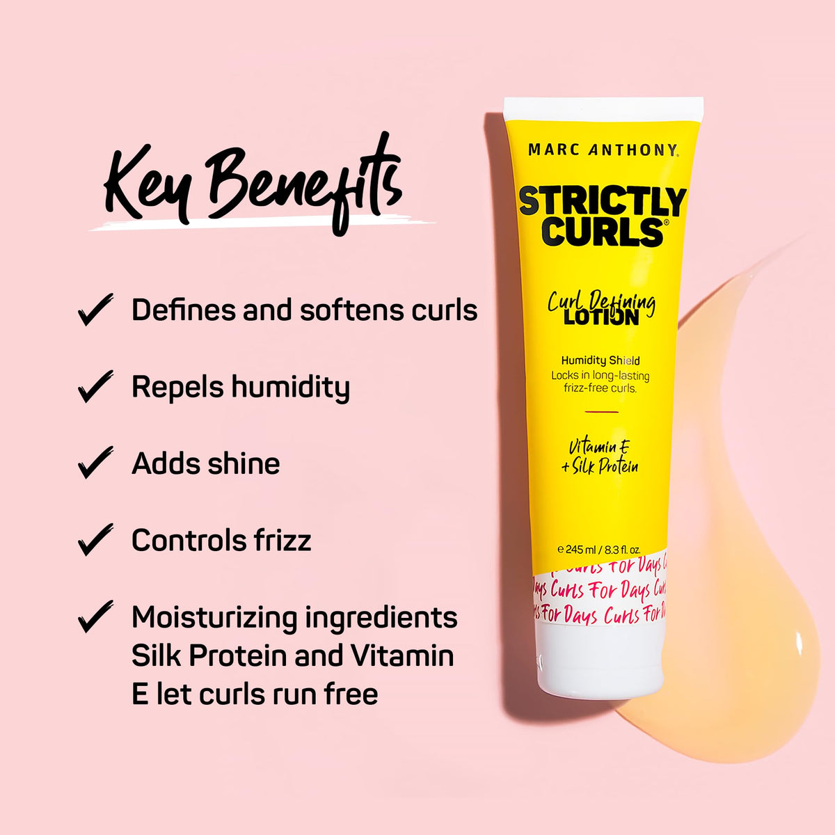 Marc Anthony lotion pump dispensing creamy texture for lightweight curl control