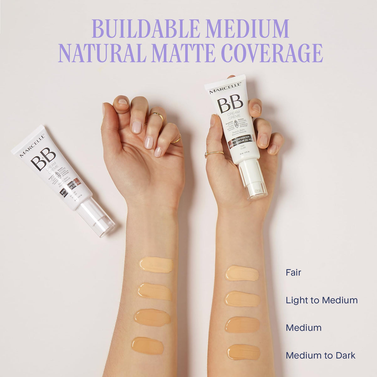 Marcelle BB Cream applied by model in lifestyle scene showing natural-looking coverage and glow