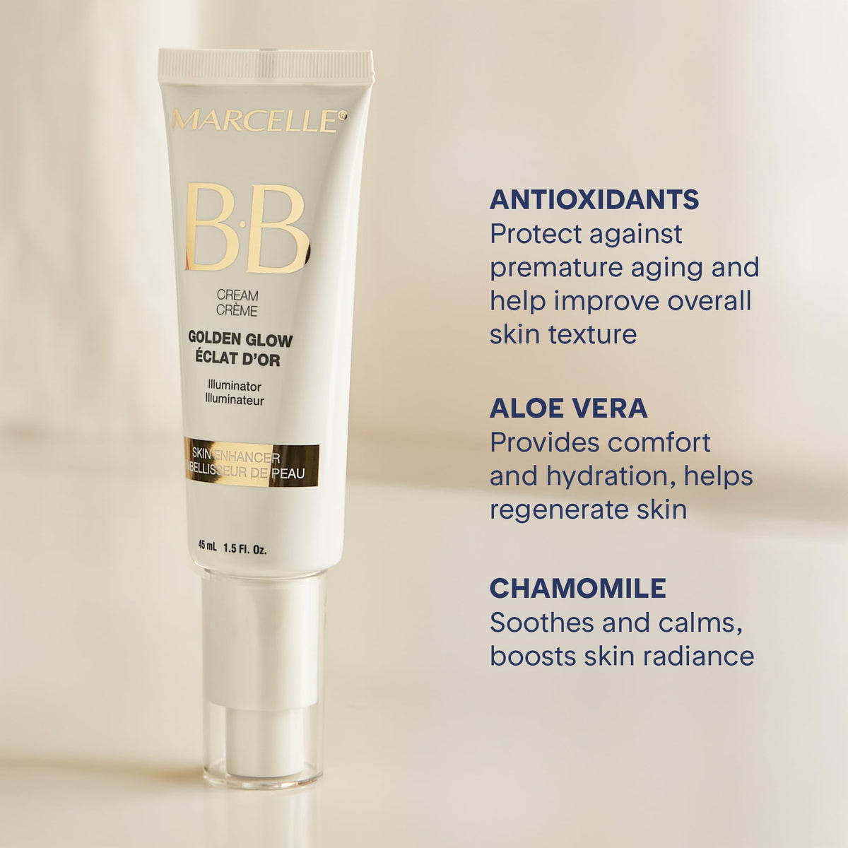 MARCELLE texture close-up of cream, displays smooth blendable formula benefit