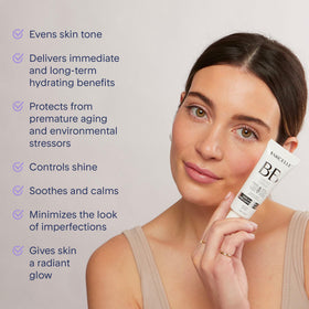 Marcelle BB Cream tinted pigments closeup displaying adaptive shade technology for natural match