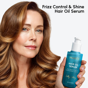 MAREE bottle label featuring argan oil ingredient for softer, shinier hair
