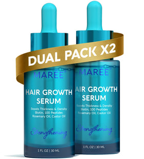 MAREE front packaging showcasing dual hair growth serum bottles, professional benefit