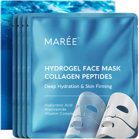 MAREE front packaging showing four hydrogel mask sachets and benefits