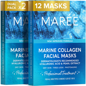 MAREE front packaging showing 12-count hydrating masks benefit quick hydration