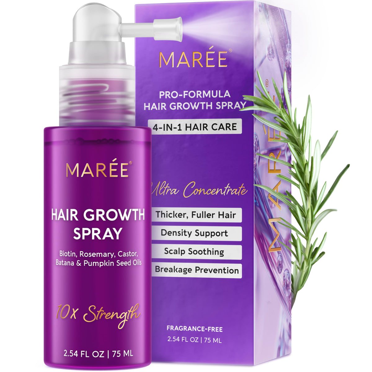 MAREE front packaging showing product and branding, promotes easy scalp care