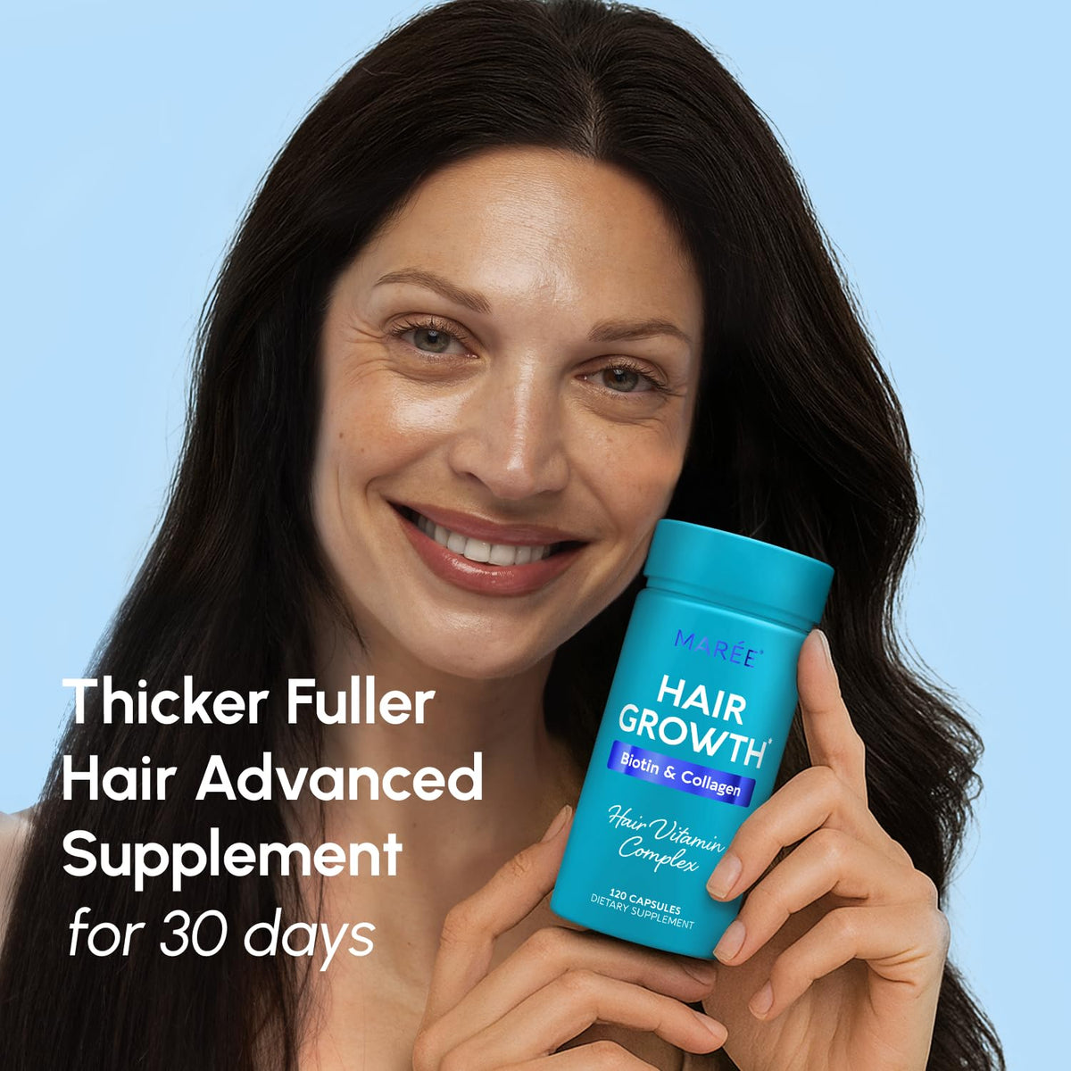 MAREE ingredients label showing collagen and biotin support for stronger hair