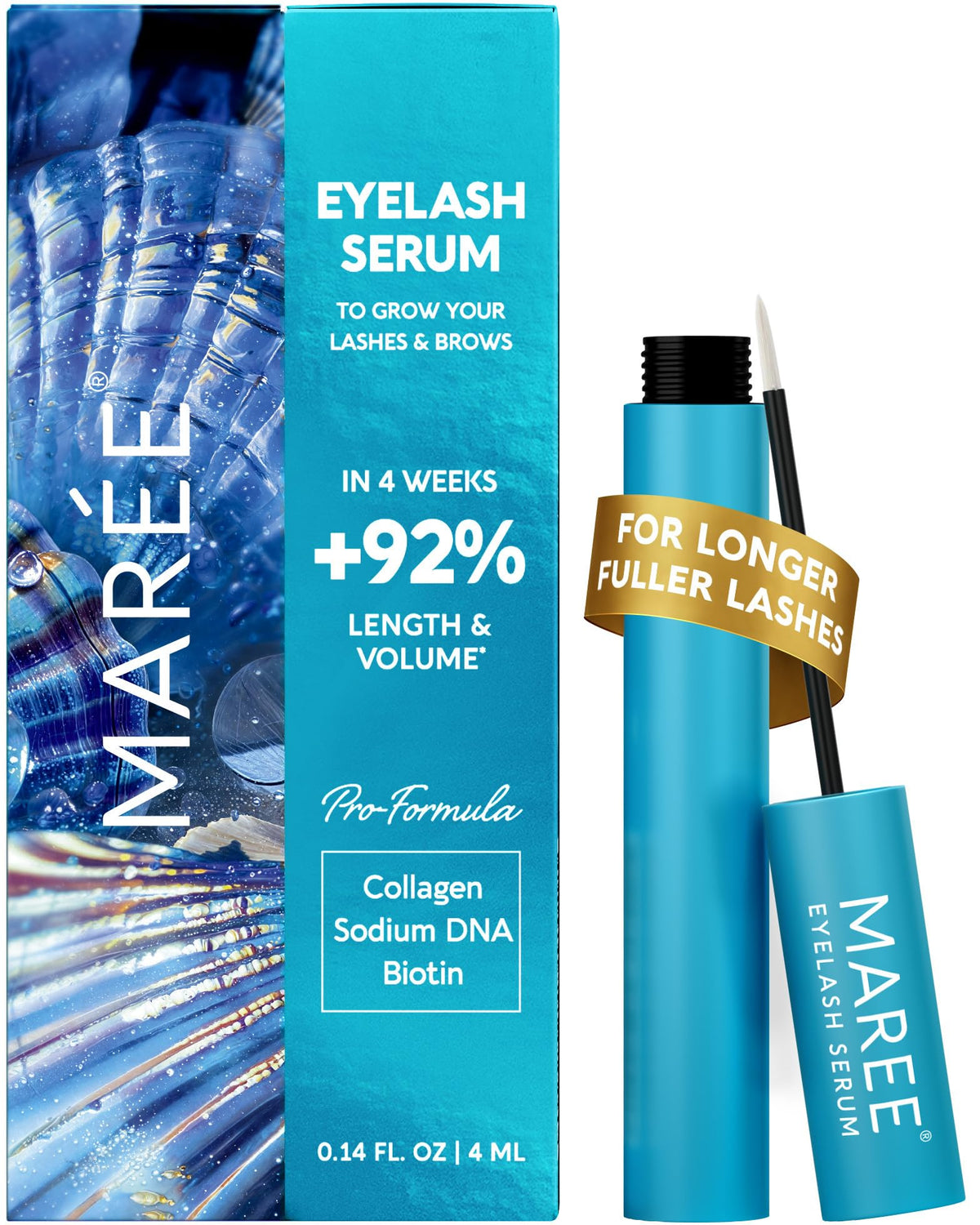 MAREE front tube showing label and benefit of longer lashes