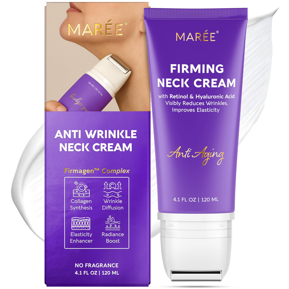 MAREE neck cream front jar showing clean packaging and firming promise