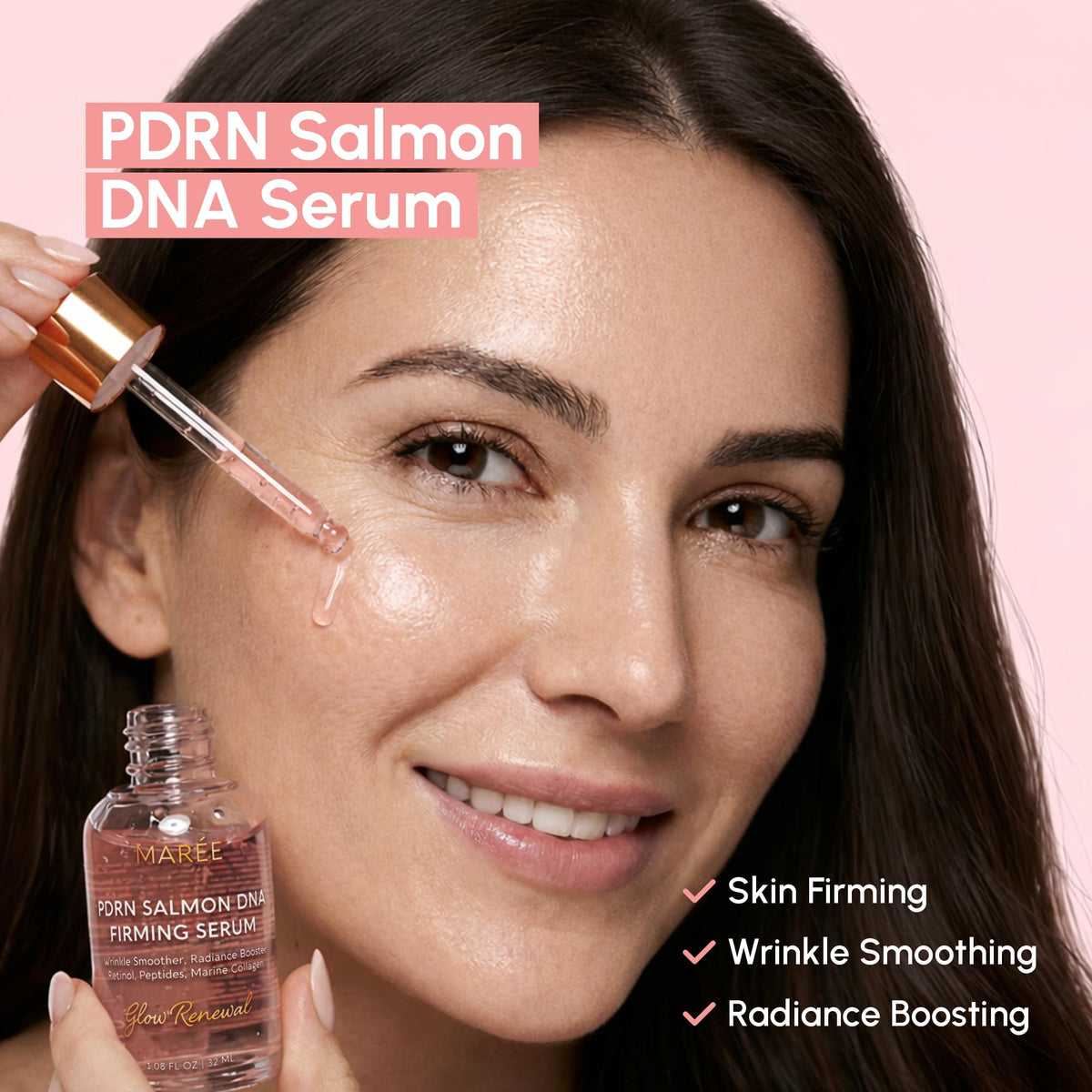 MAREE PDRN serum dropper dispensing a drop for precise application and control