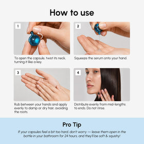 MAREE serum in hand showing recommended small amount to prevent weighing hair down