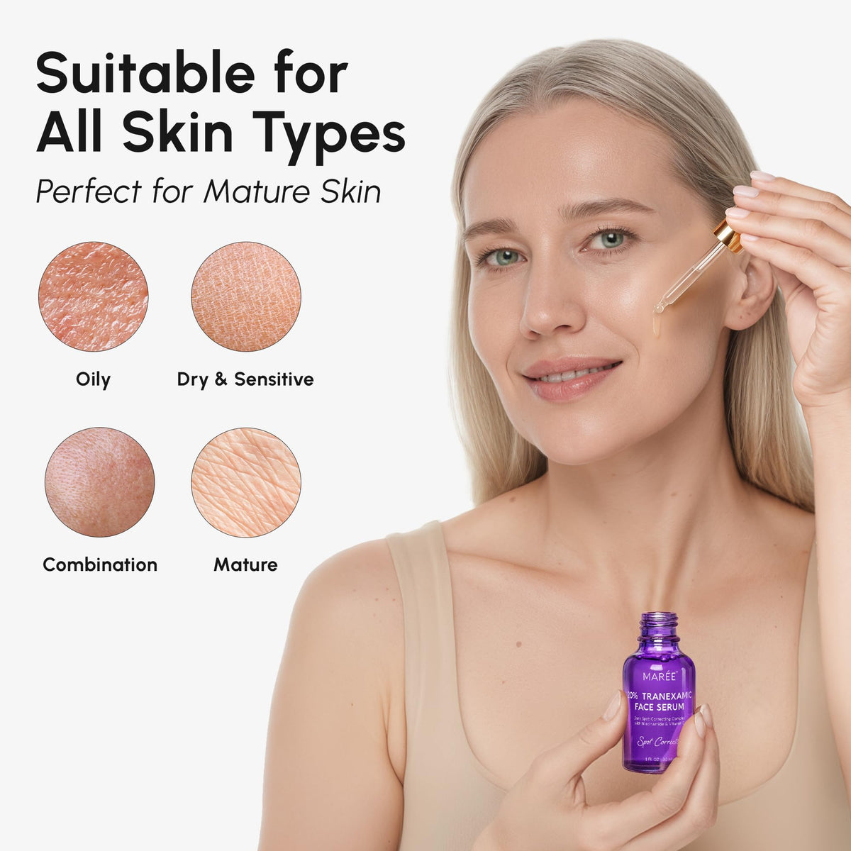 MAREE serum styled with sunscreen to show daytime protection pairing