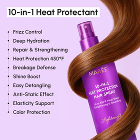 MAREE texture pictured as fine mist on hair strands illustrating lightweight protection