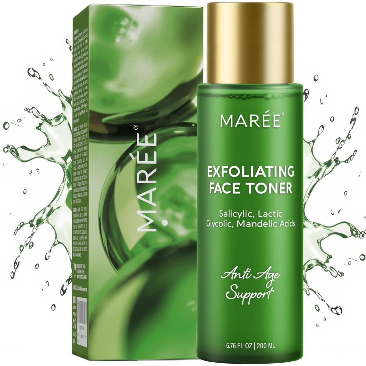 MAREE front bottle view showing sleek toner packaging and clear aging benefit