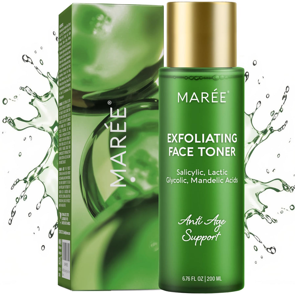 MAREE front bottle view showing sleek toner packaging and clear aging benefit