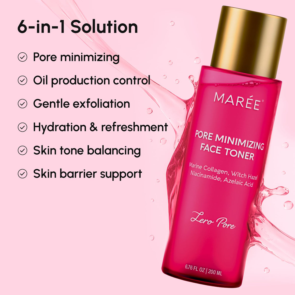 MAREE ingredient list close-up showing niacinamide and marine collagen benefits