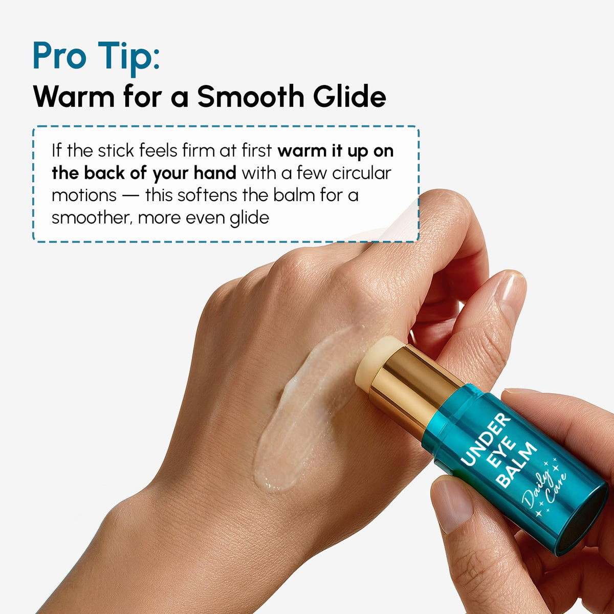 MAREE balm stick applied on hand demonstrating smooth spread and quick absorption