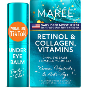 MAREE front packaging of under eye balm stick showing compact design and benefits