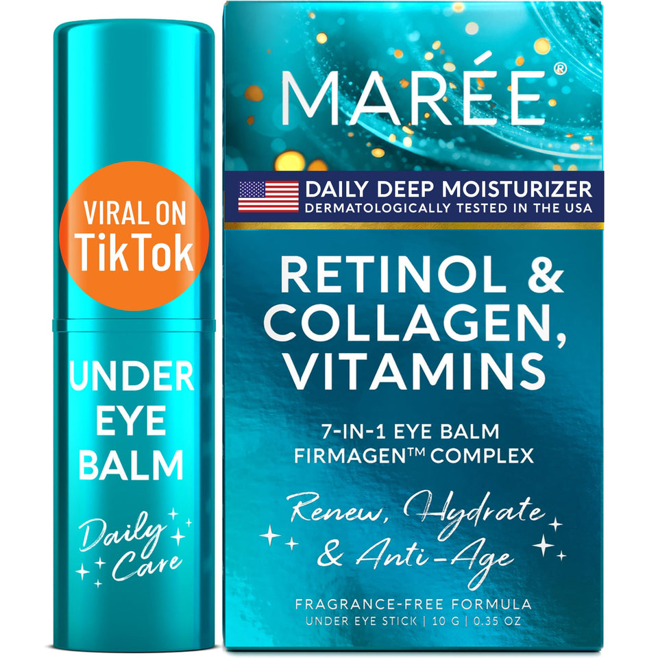 MAREE front packaging of under eye balm stick showing compact design and benefits