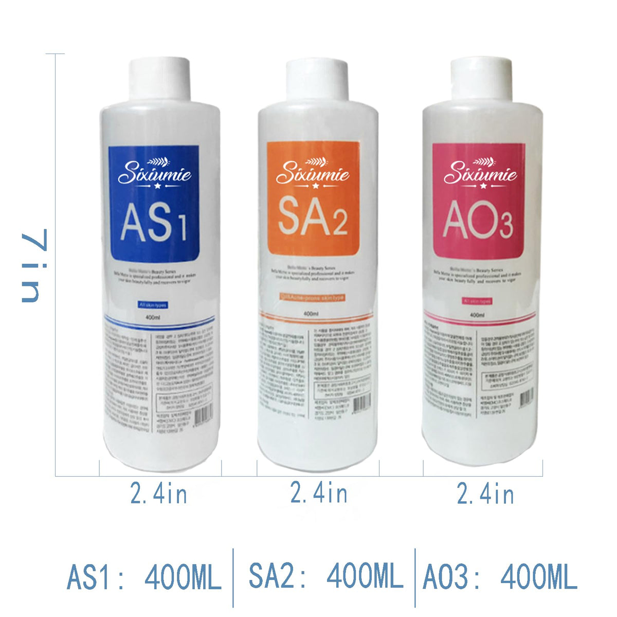 Marfort size comparison handheld scale showing 400ml volume per bottle