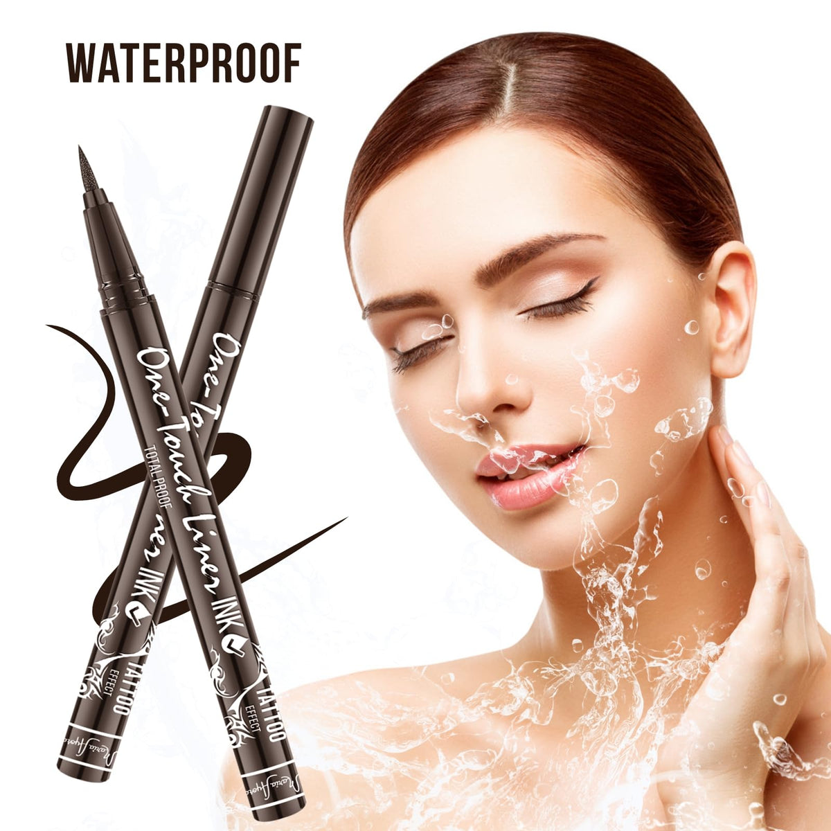 MARIA AYORA pen in use drawing a winged eyeliner for sharp edges and long wear