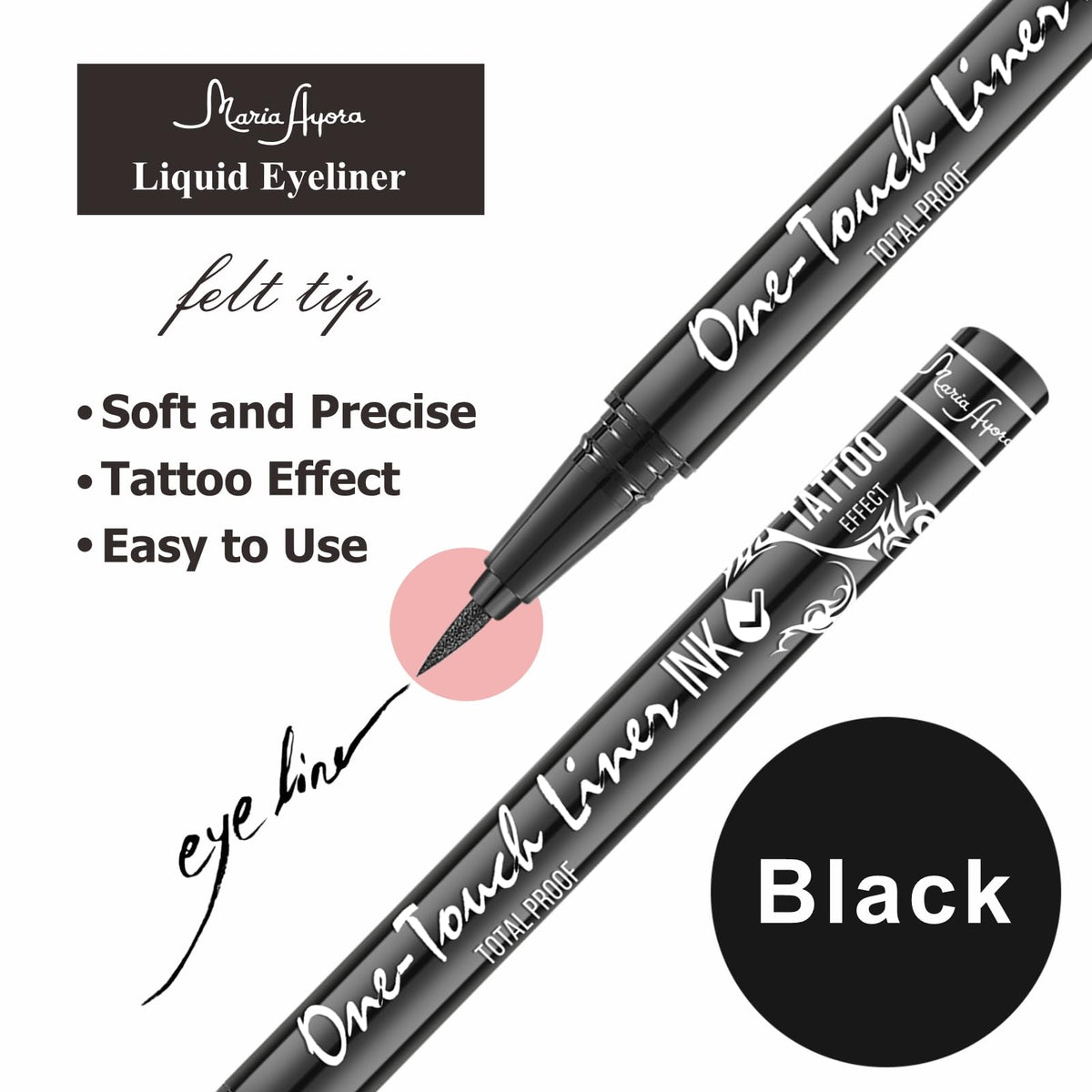 MARIA AYORA texture swatches on skin showing rich waterproof pigment