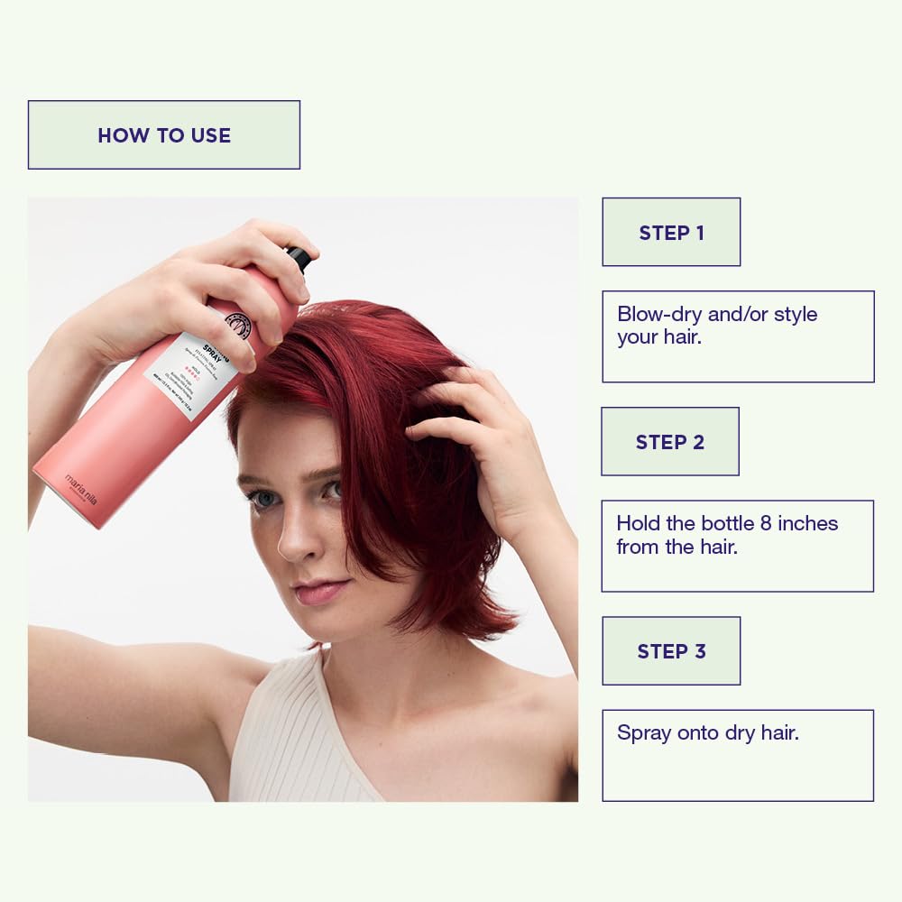 Maria Nila finishing spray being used to set a blowout for long-lasting style