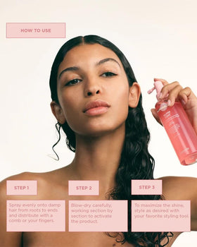 Maria Nila used during flat iron styling showing heat-activated protection
