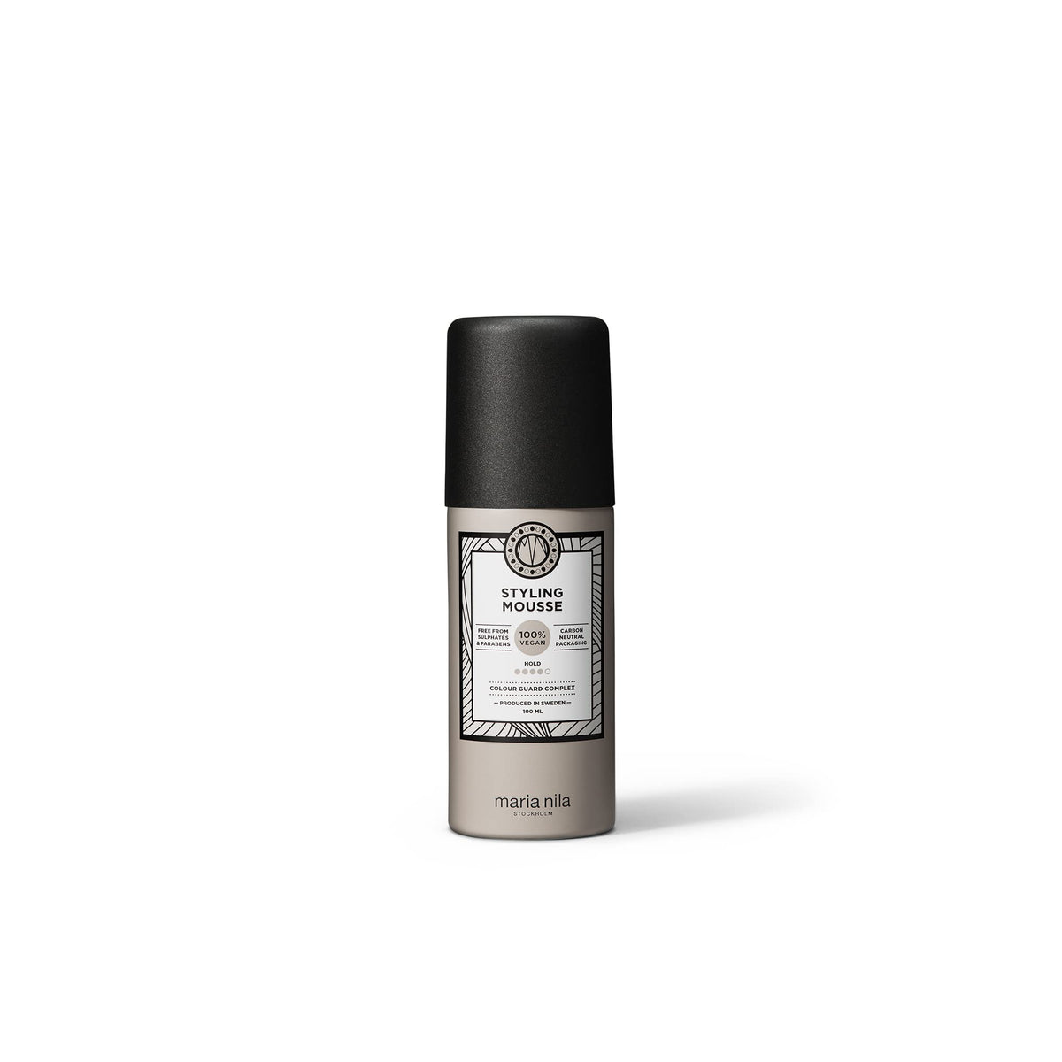 Maria Nila mousse front packaging showing label and size, conveys color-safe benefits