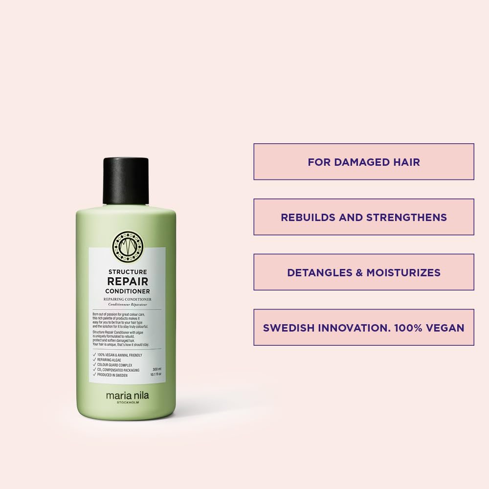 Maria Nila bottle pump and label detail highlighting sustainable production