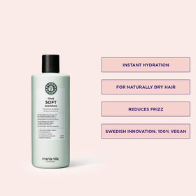 Maria Nila True Soft shampoo being dispensed from pump, demonstrating easy, controlled use