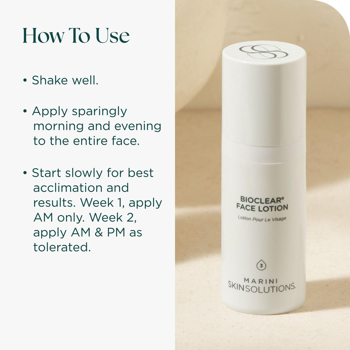 Marini SkinSolutions 1 oz bottle next to common object illustrating compact travel size