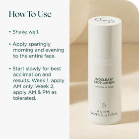 Marini SkinSolutions 1 oz bottle next to common object illustrating compact travel size