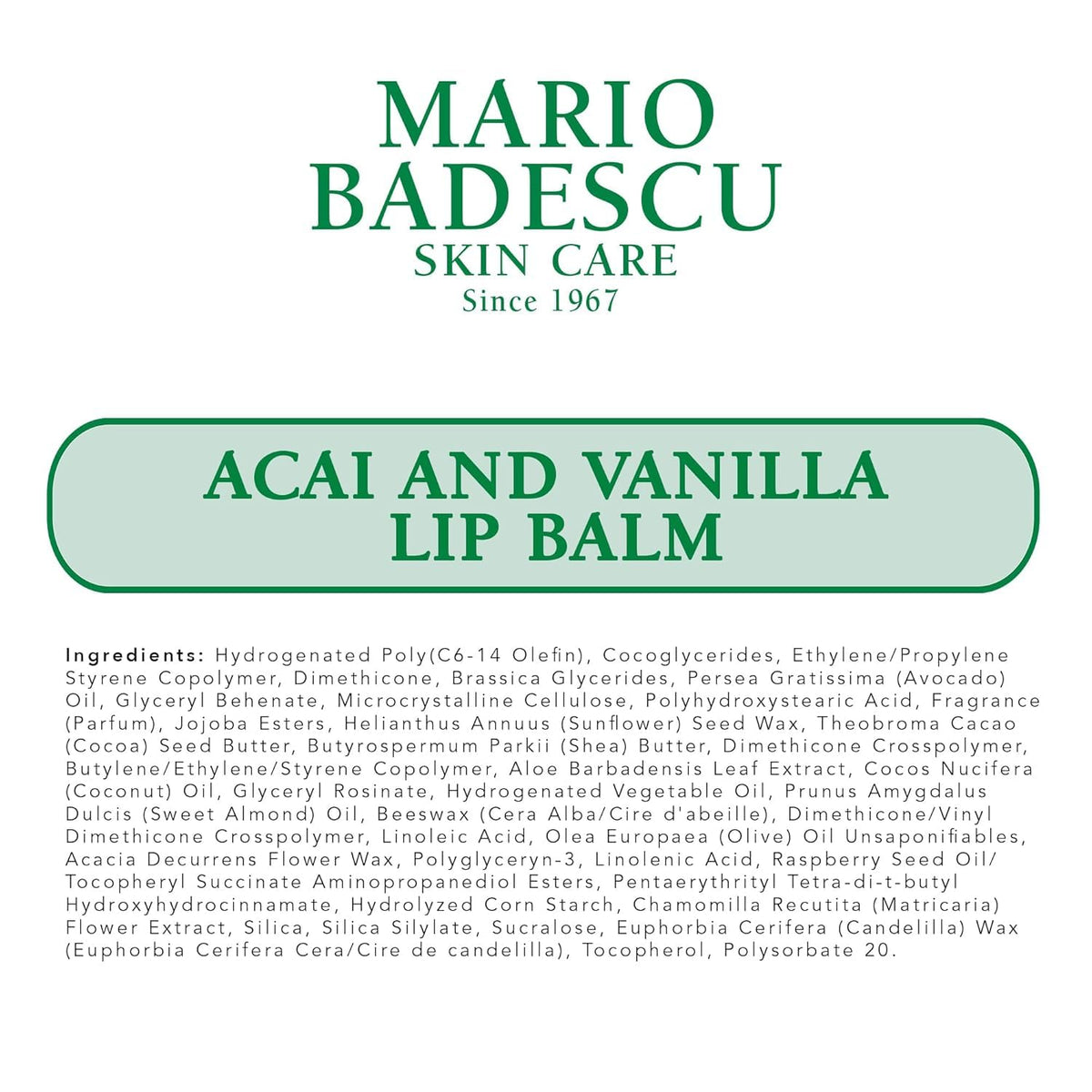 Mario Badescu label close-up highlighting active botanical ingredients and clean formula