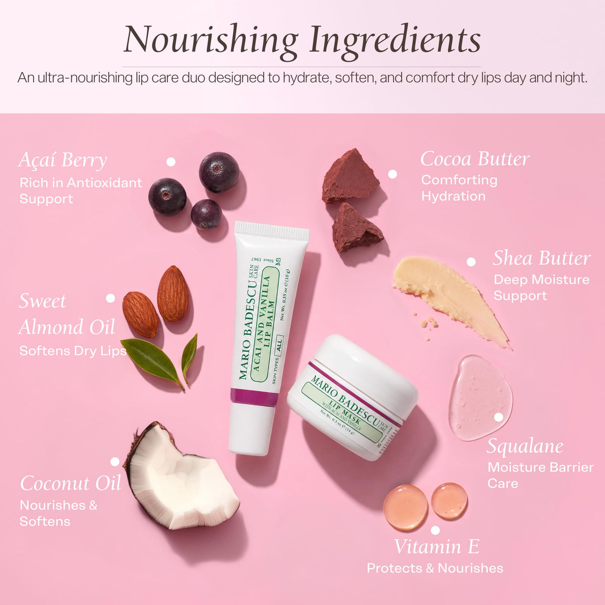 Mario Badescu Acai & Vanilla overnight lip mask open jar revealing rich creamy texture