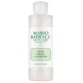 Mario Badescu cleanser front packaging showing bottle and label, clear product benefit