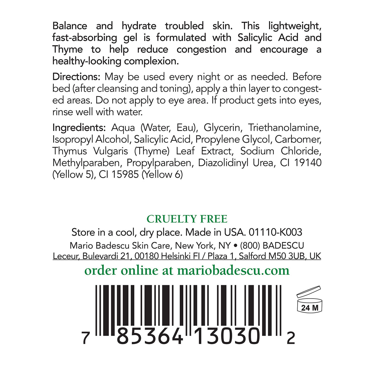 Mario Badescu gel-serum texture close-up illustrating lightweight clear gel and absorbency
