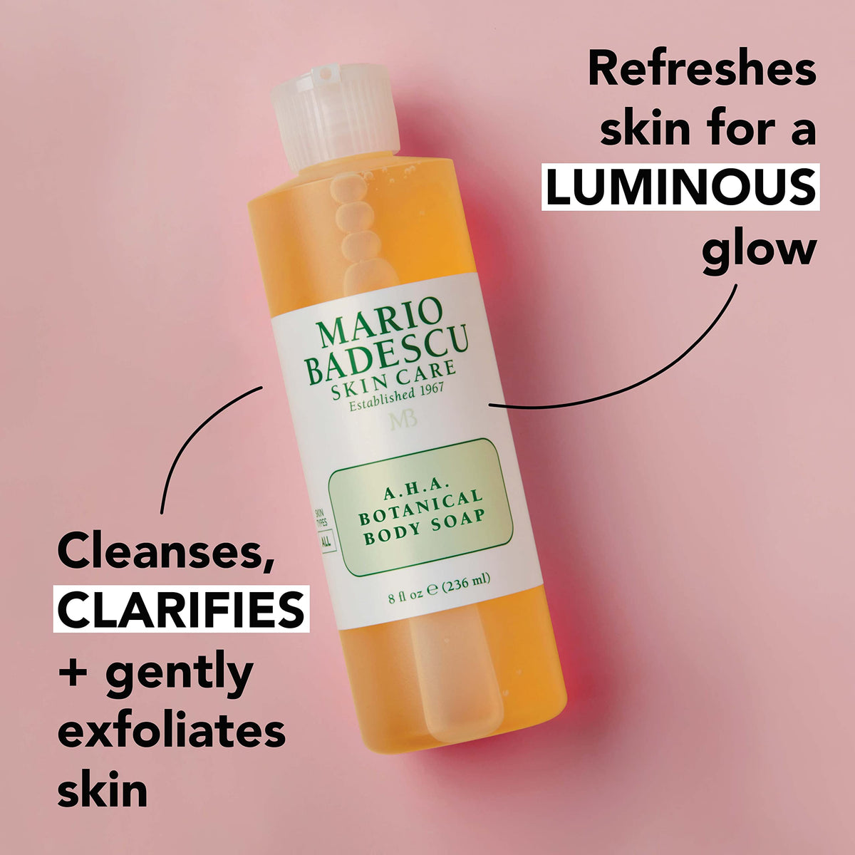 Mario Badescu label detail highlighting glycolic acid and botanical extracts