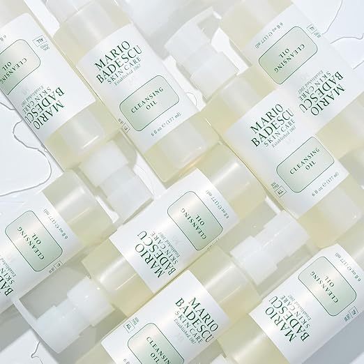 Mario Badescu cleansing oil on vanity in a bathroom setting suggesting a calming skincare ritual