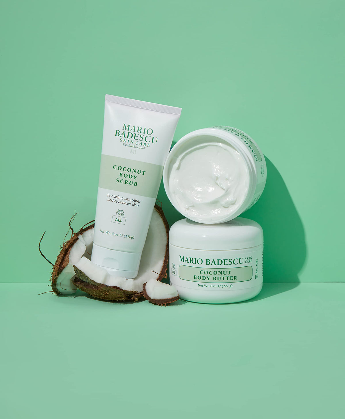 Mario Badescu ingredients flatlay with butters and oils highlighting nourishing benefit